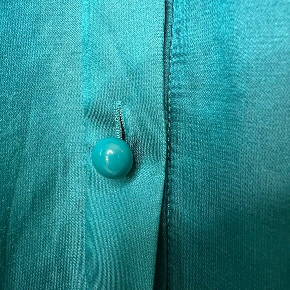 Talbots Top Womens Size 14W Dark Teal Ruffle Silk Blend Button Down Blouse - Picture 6 of 16